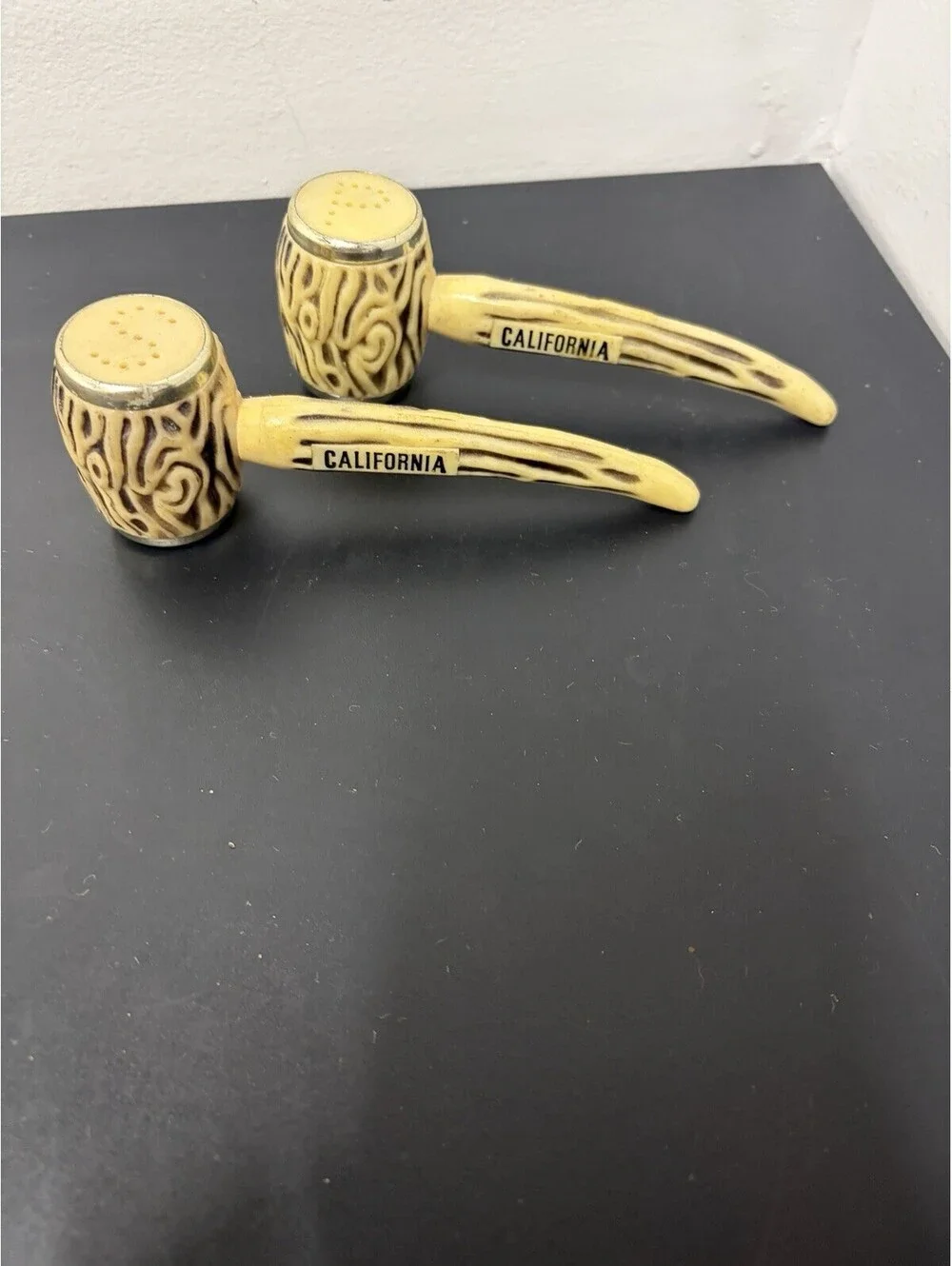 Vintage Faux Wood Pipe California Souvenir Salt & Pepper Shakers - Plastic